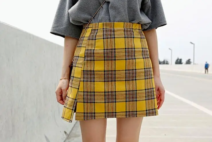 

New Arrival Gothic Punk Harajuku Women Preppy Style High Waist Yellow Plaid Skirts Female Plus Size Fashion Mini Skirts XS-5XL