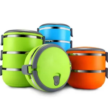 

Three Four Tier Stainless Steel Lunch Box 3 Color Food Meal Box Container Lunchbox Tableware Dinnerware Set Dropshipping