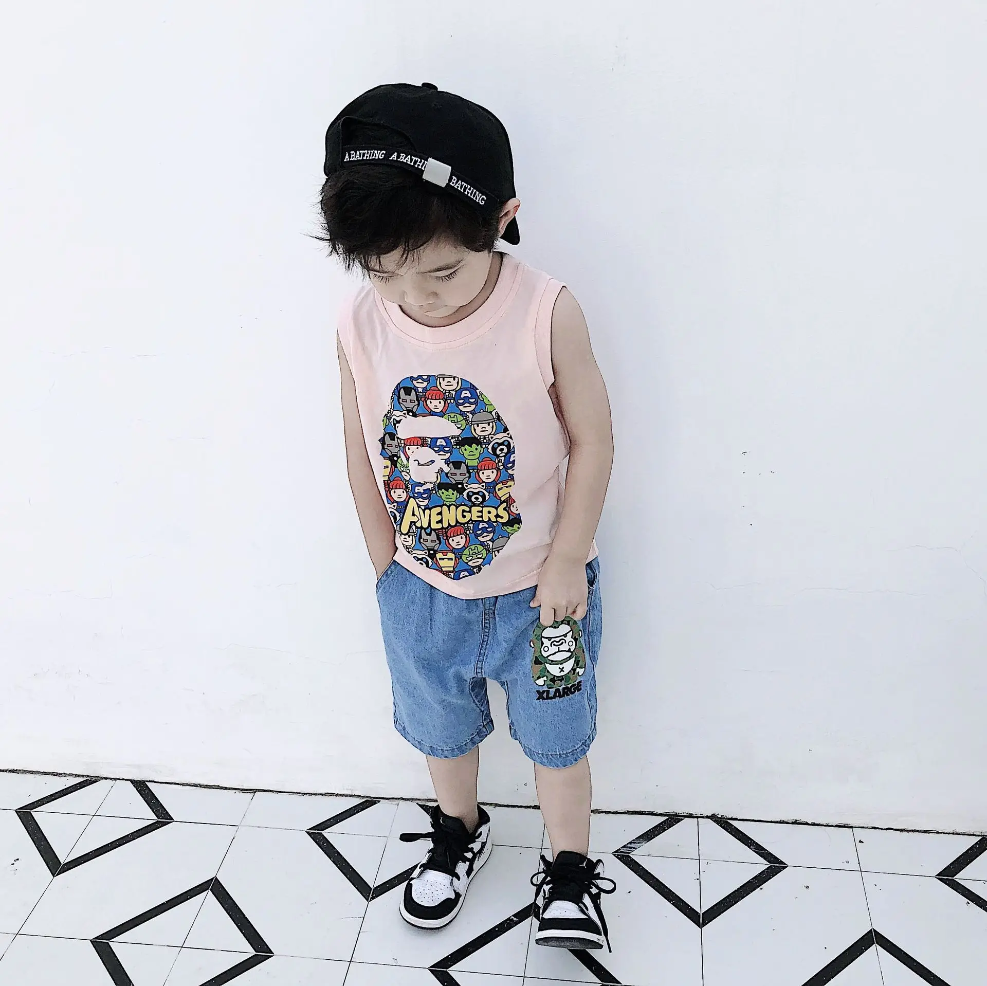 Summer New Style Japanese-style Popular Brand Childrenswear Men And Women Children Pants Camouflage Gorilla Denim Shorts