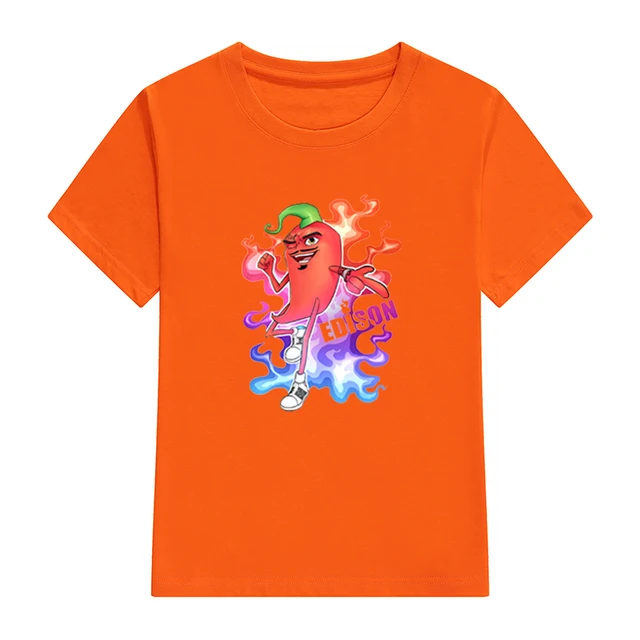 Children's 100% Cotton T Shirts Merch Edison Perec Chilli Hot Casual Family Clothing Set boy's girl's Fashion Pepper Print Tops Orange