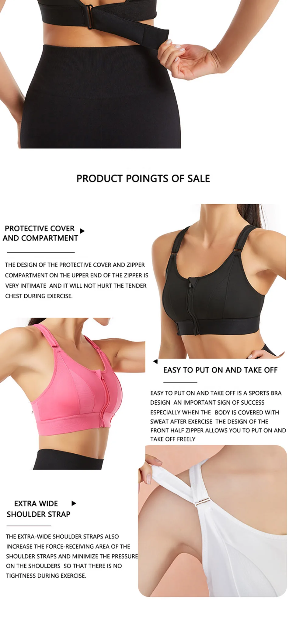 Sports Bra Women Sportswe Crop Sport Top Adjustable Belt Zipper