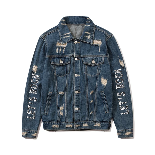 Blue Ripped Jeans Jackets Hip Hop 