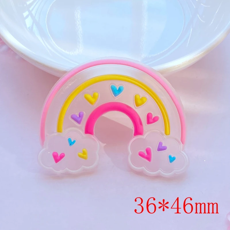 10Pcs Cute Transparent Cartoon Rainbow Series Pvc Flexible Glue Flat Back Diy Scrapbook Embellishment Phone Craft Decoration