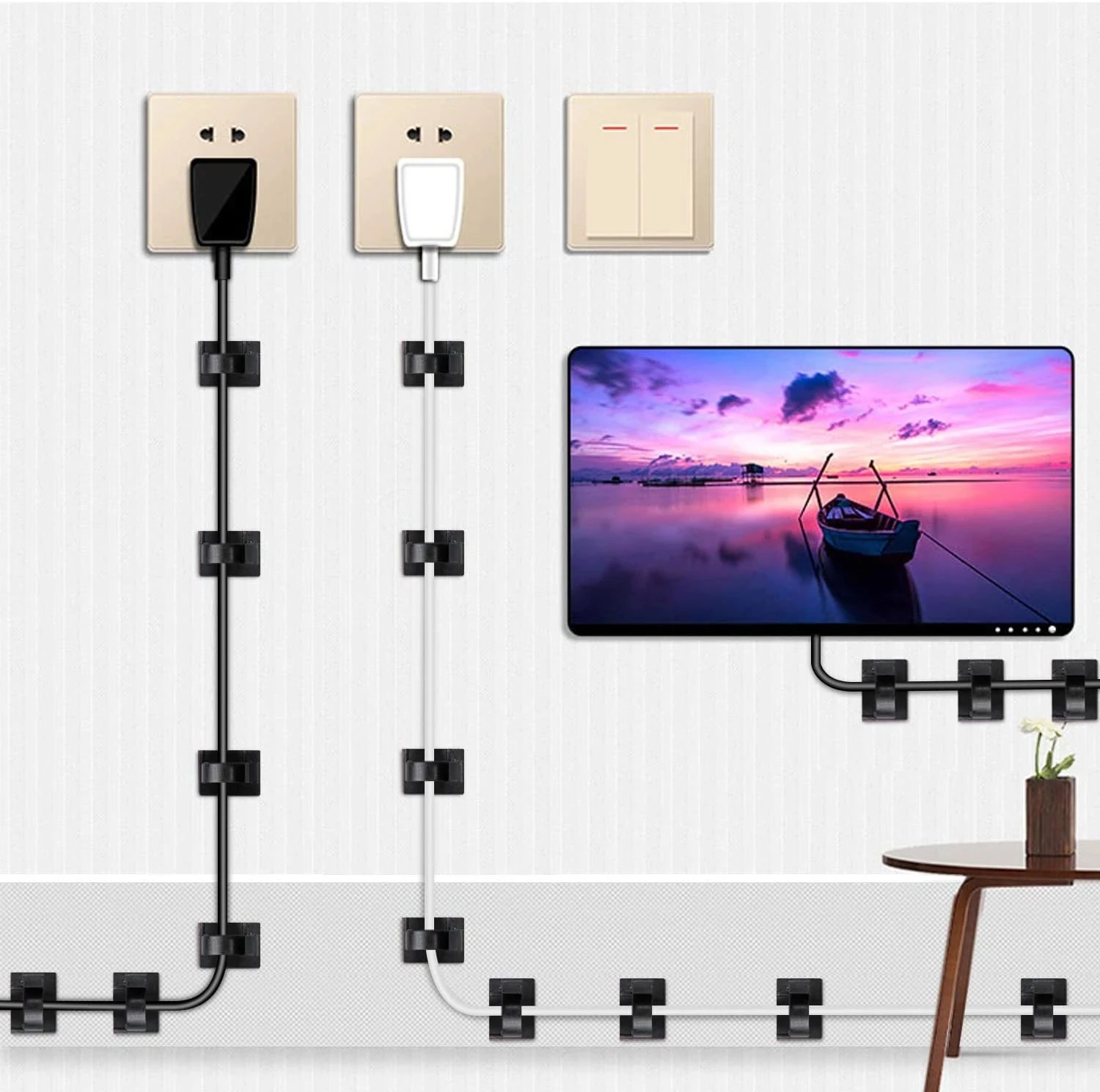 접착제 USB 케이블 주최자 자동차 와이어 클립 해결사 홀더 조정 가능한 케이블 관리 마운트 클램프 네트워크 사무실 자동차 코드 와인 더