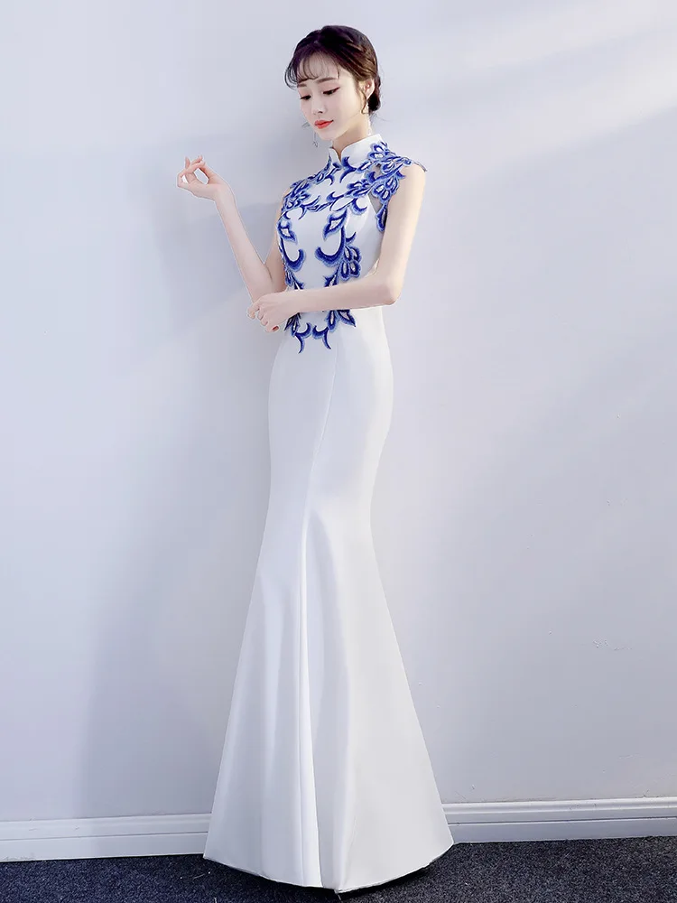 Новое китайское традиционное платье женские тонкие Cheongsam вышивка блестками современный Восточный длинный Ципао вечернее платье Размер XS-3XL