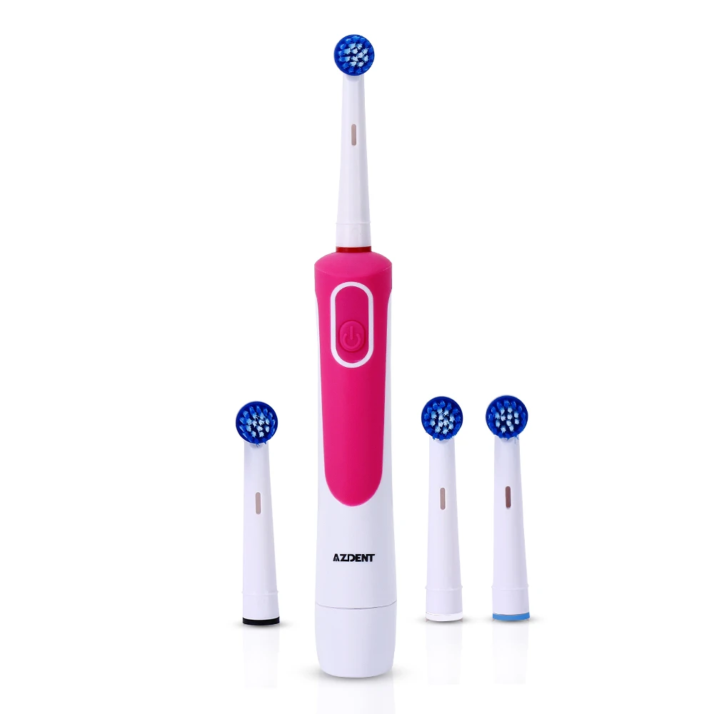 Pink AZDENT AZ-2Pro электрическая вращающаяся зубная щетка 2 AA батарея питание от полости рта очиститель зубов 4 Глубокие чистые сменные головки гигиена полости рта CE - Цвет: Pink