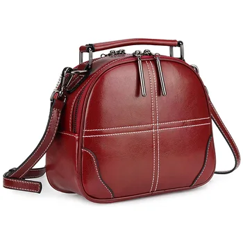 

Leather women's bag2020new wide shoulder strap oblique satchel leather fashion retro wax leather hand-held shoulder bag handbag