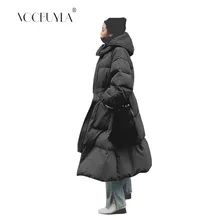 Voobuyla/длинное теплое пальто с капюшоном и хлопковой подкладкой больших размеров, женские парки свободного кроя с длинным рукавом, модная зимняя одежда, зимняя утепленная куртка