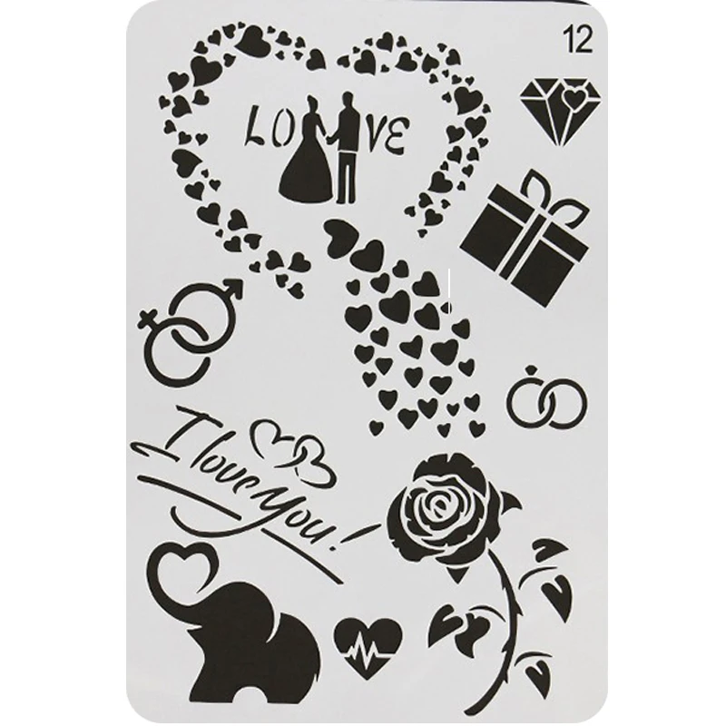 

1pc I love you Stencils PET Plastic Stencils Hollow Drawing Template Painting Graffiti Painting Ruler Bullet Journal Stencils