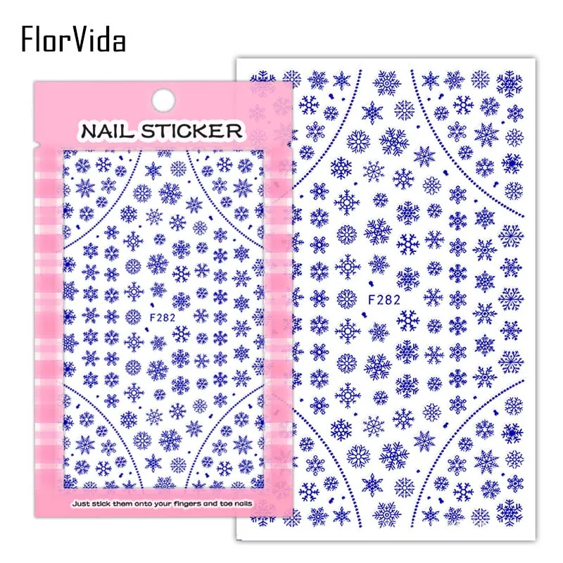 F282 Blue FlorVida стикер для дизайна ногтей s на Рождество Новогодняя наклейка клейкий трансферный накладные ногти 3D Наклейка украшение для маникюра - Цвет: F282 Blue