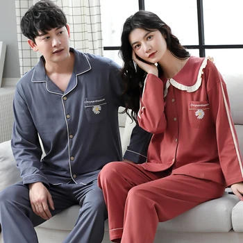 

Hot sale Lovers' Cloths Autumn Winter Casual Homewear Loungewear Matching Couple Pajama Set Cotton Sleepwear Pijama Pyjama