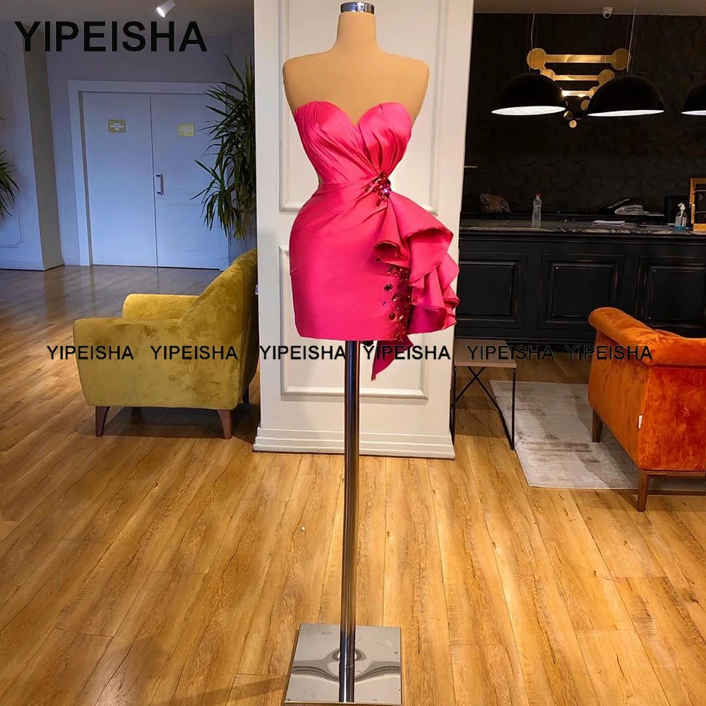 Yipeisha Sweetheart Corset Fuchsia Cocktail Dresses Sheath Sexy Robe de Bal Mini Pageant Gown Short Party Dress Customized