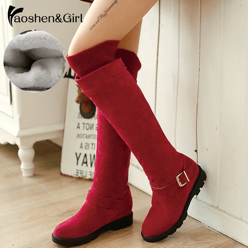 

Haoshen&Girl Women Over Knee Riding Boots Winter Shoes Heel Snow Botas Mujer Warm High Boots Women Fashion Round Toe Shoes G107