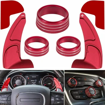 

AC Switch Knob Decoration Trim Steering Wheel Shift For Dodge Charger 5pcs/Set Red