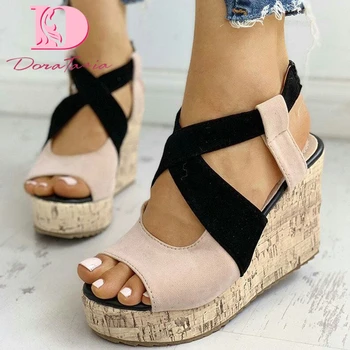 

Dora Tasia 2020 Brand Design Large Size 43 Women Sandals Wedges peep toe Platform Pumps Summer Casual Woman Gladiator Shoes