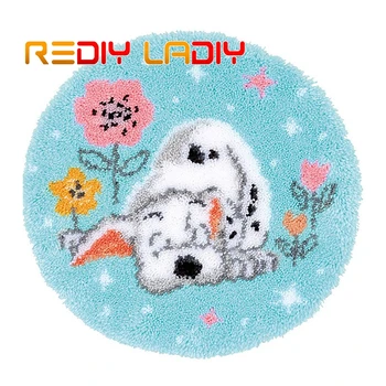 

Latch Hook Rug Kits DIY Crocheting Carpet Rug White Puppy Acrylic Yarn Printed Canvas Cushion Mat Crochet Wall Tapestry Crafts