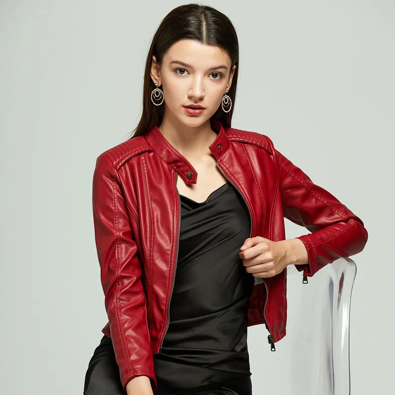 6-Color Soft Women's Leather Clothes Fashion Large European And American Spring  Autumn Pu Coat Street Style Motorcycle  Clothes