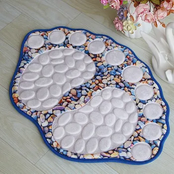 

40x60cm Home Pebbles Embossed Feet Mat Flannel 3D Print Floor Mats Bedroom Living Room Bathroom Non-slip Absorbent Carpet