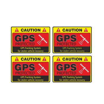 

4PCS Caution GPS Tracking System Protected Vinyl Car Sticker Decals Funny for Bumper Window Car Accessories Interior KK7*5cm
