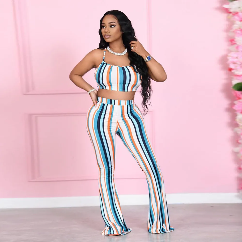 Womens 2 Pieces Outfit Strapless Rainbow Stripe Print Crop Top and Short Pants Set Jumpsuit Rompers