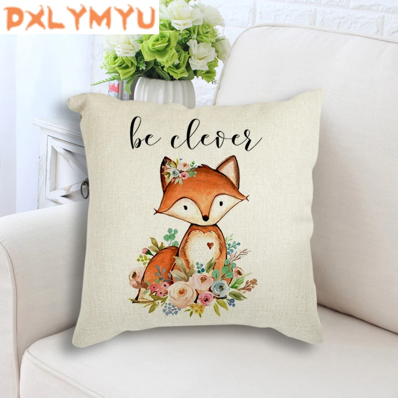 Deer Fox Bear Rabbit Owl Raccoon Printed Cushions Linen Pillowcase Nordic Christmas Throw Pillow Sofa Home Decor | Дом и сад