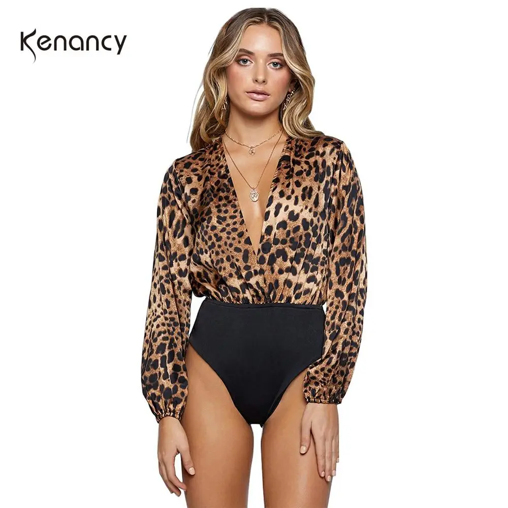 Женский комбинезон Kenancy с леопардовым принтом глубоким вырезом и длинным