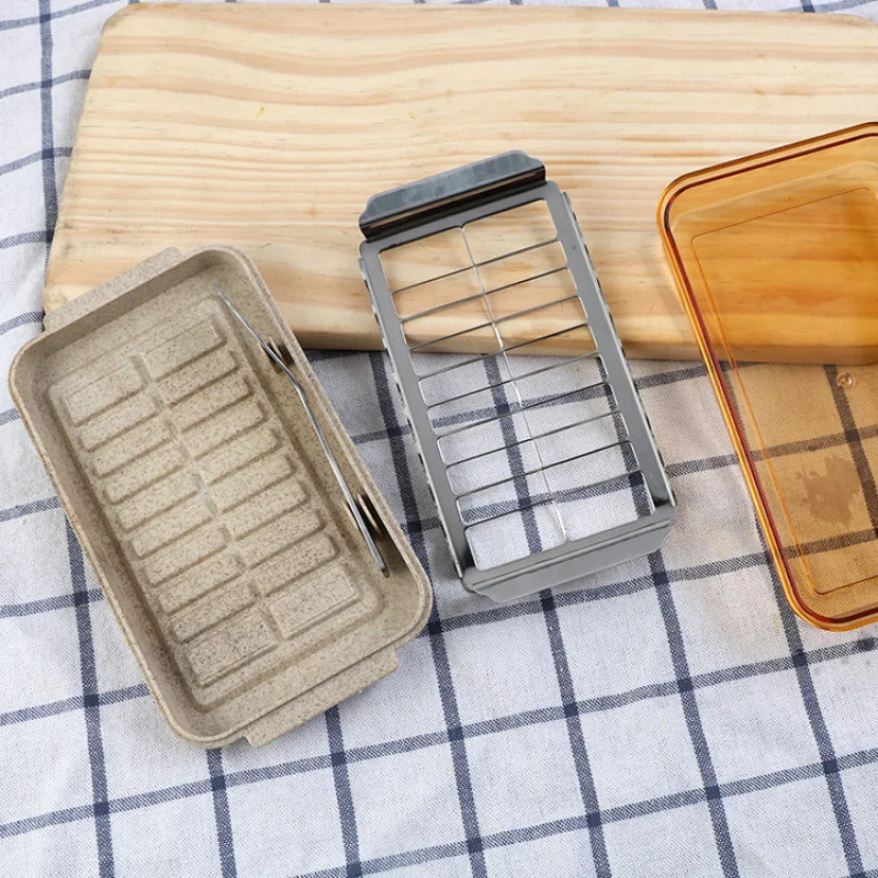 Stainless Butter Cutter & Case Kitchen Butter Box Cutting Food with Knife & Lid Container Sealing Storage Dish Cheese Keeper