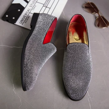 

Individual men's shoes with pointed toes, no lacing collar shoes, gold fashionable men's shoes, loafers, daily flat shoes, banqu