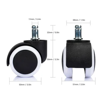 

5PCS Dual Swivel Wheel Casters Office Computer Chair Castors Threaded Stem Reduces Noise On Floors 360 Degree Swivel Rotation