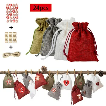 

1-24 Advent Calendar Bundle Cotton Linen Gift Bags Hot Sale Christmas Candy Bags For Christmas Decorations