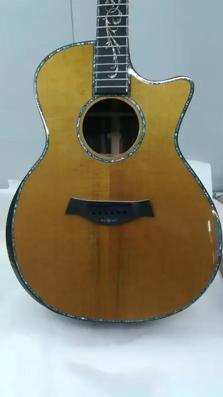 

free shipping custom acoustic guitar solid cedar top SP14 acoustic guitar,Real abalone Ebony fingerboard cutaway beauty guitar