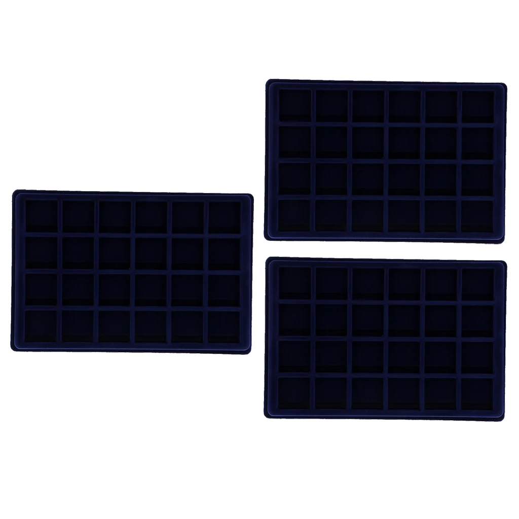 

3x 24 Grid Velvet Frame Series Display Tray Coin Case for Coin Display -Blue