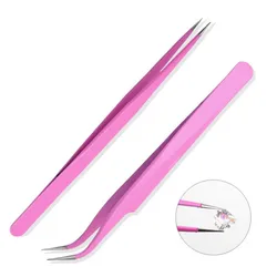 Pincettes en acier inoxydable pour Extension de cils, courbées, droites, Non magnétiques, maquillage des ongles, nouveauté 2020, 2 pièces/ensemble 
