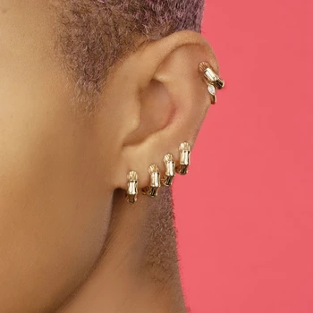 

New Fashion Geometric Bamboo Hoop Earrings for Women Men Gold Color Round Circle Cartilage Huggies Jewelry Accessories