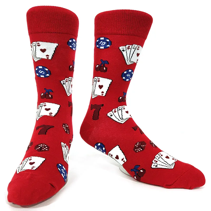 Men's Novelty Fun Graphic Cotton Socks - Unique Designs: Poker, Corgi, Frog, Burger, Piranha, Wolf, Avocado, Eagle