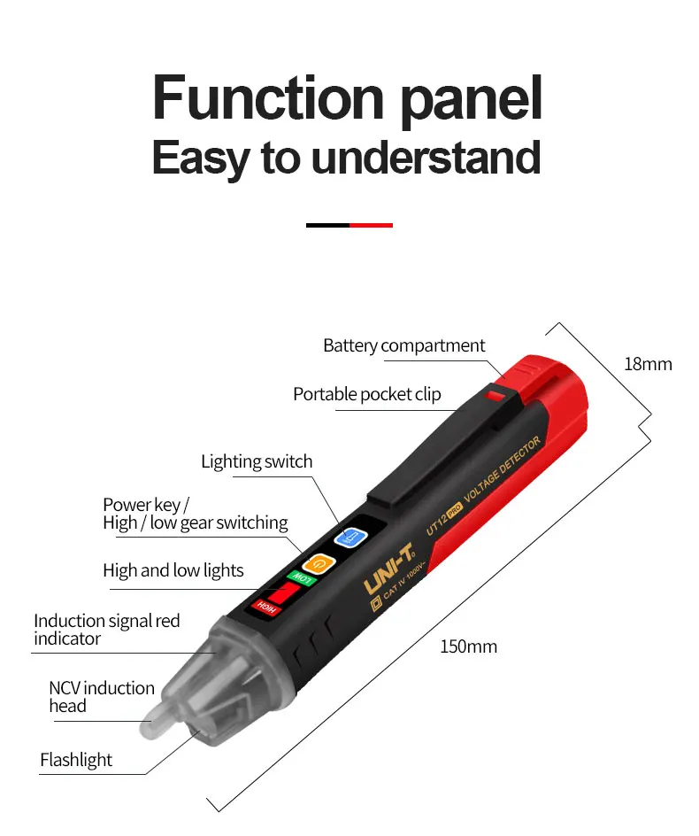 UNI-T UT12 Pro AC Voltage Detector Non Contact Voltage Tester 12V-1000V Contactless Electric Tester Pen Power Sensor LED digital storage oscilloscope