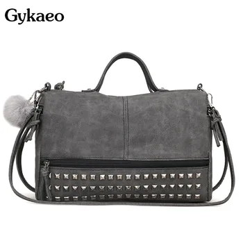 

Gykaeo 2020 Winter Female Vintage Rivet Shoulder Bags Handbags Women Famous Brands Soft Leather Grey Big Capacity Messenger Bag