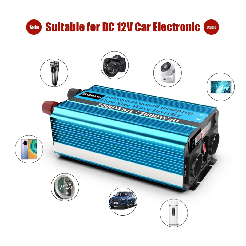 inverter 12V 24V to AC 220V-240V 1000W Car Power Charger Converter Transformer Vehicle Pure Sine Wave convertisseur