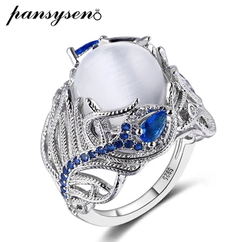 

PANSYSEN Top Quality Created Moonstone Sapphire Rings Luxury Silver 925 Jewelry Ring Vintage Gemstone Fine Jewelry For Women Men