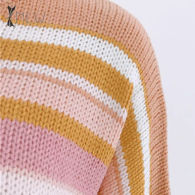 NLW водолазка в радужную полоску свитер женский осень зима Повседневный Сплит негабаритный свитер джемпер уличная Pull Femme