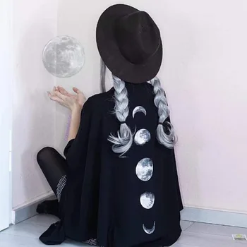 

LMCAVASUN Capes Coat Vintage Moon Print Gothic Loose Women Batwing Duplex Shawl Long Sleeve Cape Autumn Female Outerwear