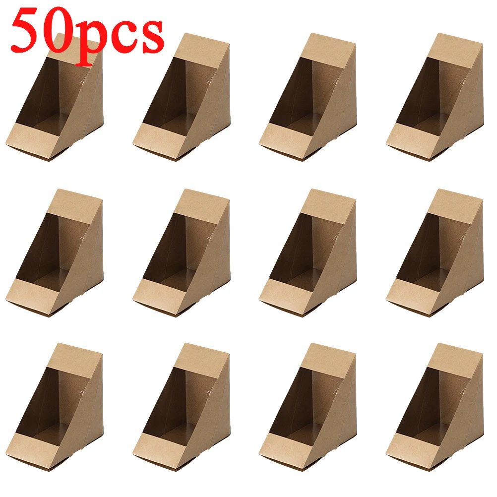 50pcs Kraft Paper Box With Window Sandwich Packaging Sandwiches Storage Cakes Wrapping Packing Party Cake | Дом и сад