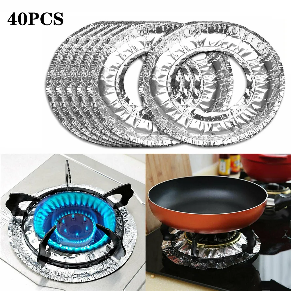 

40pcs Aluminum Foil Circular Gas Burner Disposable Bib Liners Stove Covers 40FP04