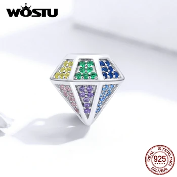 

WOSTU Colorful Zirconia Diamond Charms Real 925 Sterling Silver Rainbow Bead Fit Original Bracelet Pendant Fine Jewelry FIC1456