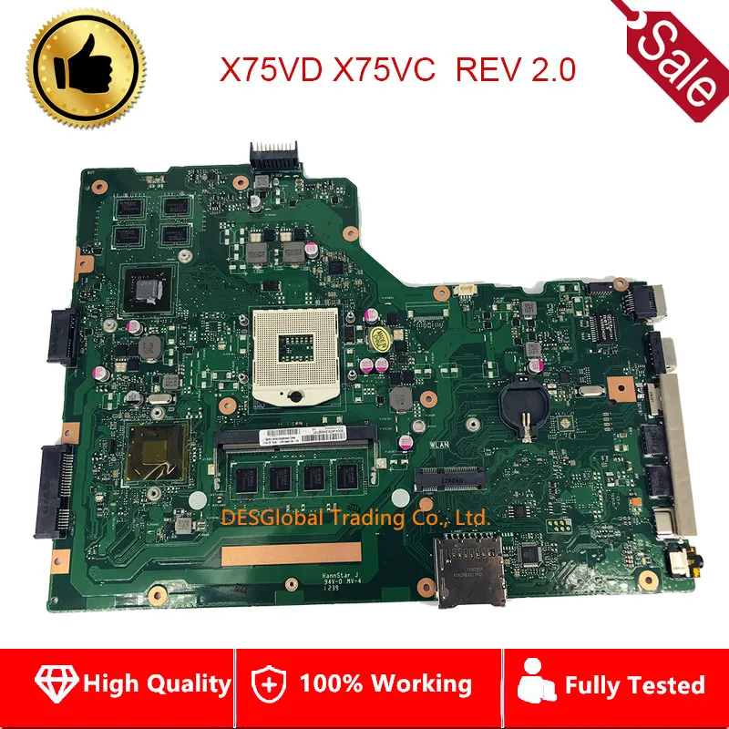 

Motherboard REV 2.0 For ASUS X75VD X75VC Laptop 08606E923BA4 0408 Mainboard 100% Test Fast Shipping