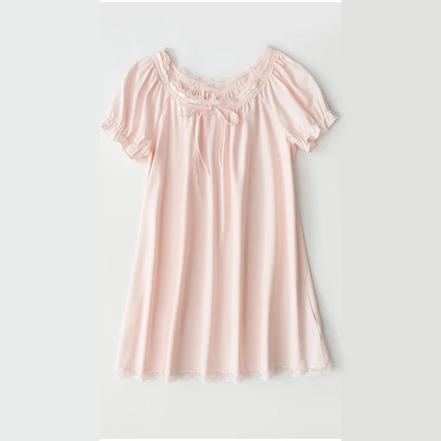 Summer Children‘s Girls Lolita Dress Vintage Princess Sleepshirts Short Sleeve Nightgowns.Courtly Style Toddler Kid‘s Nightdress cheap pajama sets	