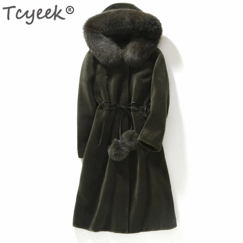 Tcyeek, настоящее меховое пальто, женская шерстяная куртка, женская зимняя одежда,, корейский натуральный Лисий мех, Овечья стрижка, пальто Hiver 00018