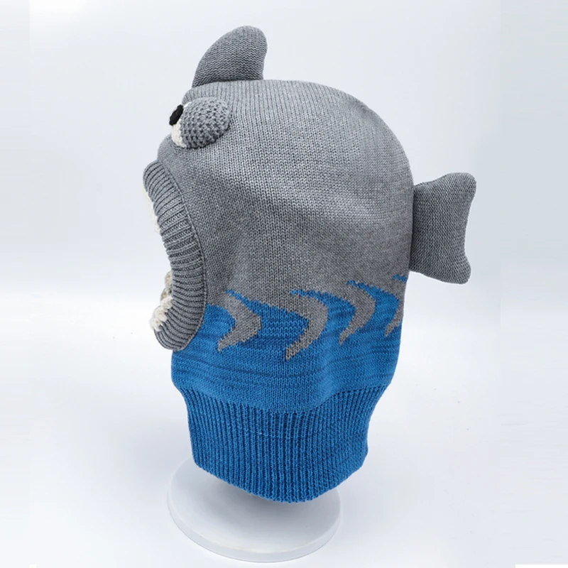 Winter Hat Helmet Boy Knit Beanie Fleece Lining Kid Warm Shark Animal Cap Skiing Outdoor Accessory Baby Headwear