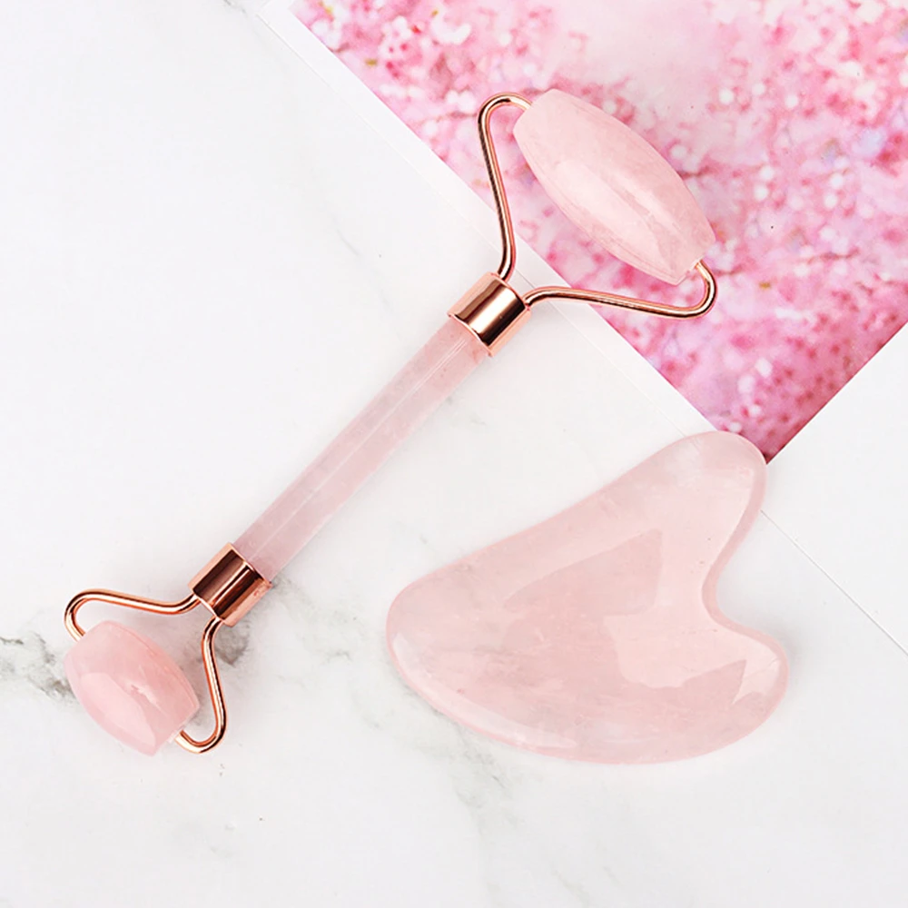 

Jade Roller Facial Face Jade Massage Roller Rose Quartz Scraper Jade Massager Tools Slimming Face Natural Wrinkle Removal