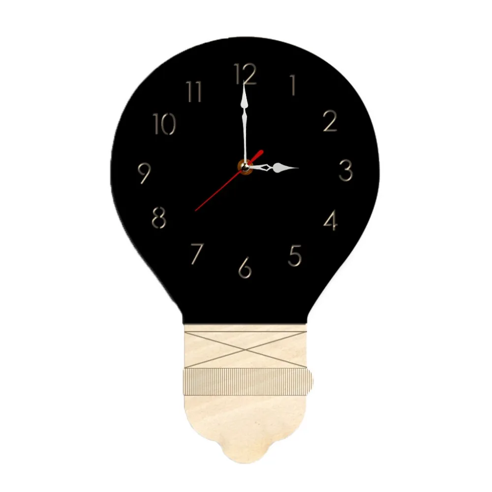 Wood Wall Clocks Home Decor Cartoon Modern Wood Wall Clock Nordic Style Light Bulb Silent Wooden Clock for Home Living Room L809